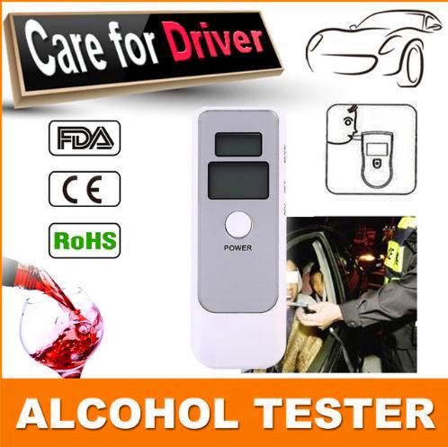 New White Portable Cars LCD Digital Breath Alcohol Tester Home Auto Breathalyzer Tester Analyser Vehicle Driver Alcohol Testing