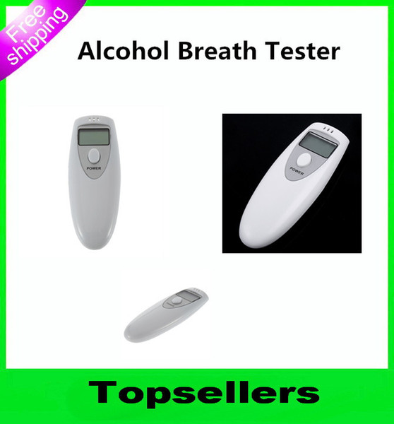 Wholesale-Hot White Mini Protable LCD Digital Alcohol Breath Tester Analyzer Breathalyzer Alcohol Detector Test Testing Free Shipping