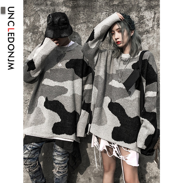 UNCLEDONJM Hip Hop Men Pullover Sweaters Crewneck Knitted Jumpers Sweater Fashion Male Camo Knitwear Sweater Tops B11-6004