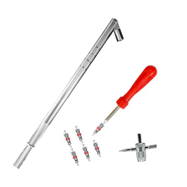 Multi-function Tire Repair Tools Zinc Alloy Valve Cores Core Remover Electroplated Iron Stem Puller 4-in-1 Tool for Car Bike