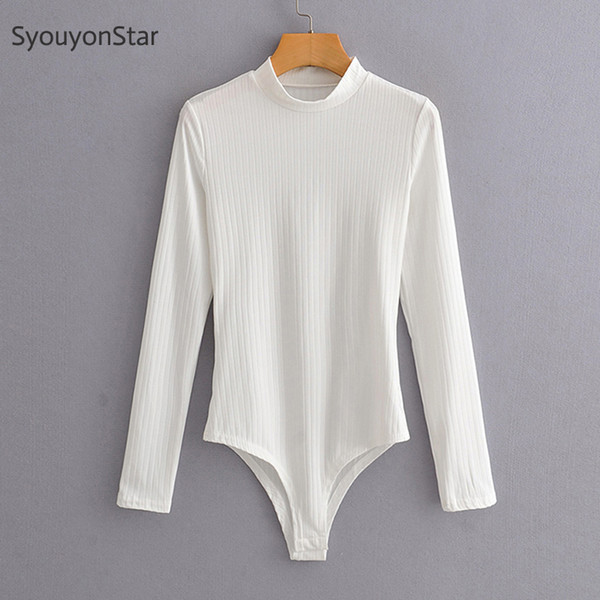SyouyonStar Women Solid Color Bodysuits Autumn Knitted Long Sleeve O-neck Elastic Bodysuit 2022Short Jumpsuits