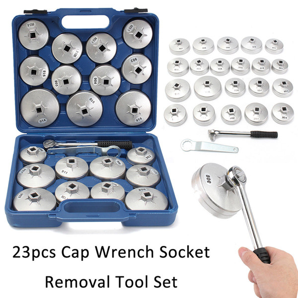 23Pcs/Set Oil Filter Cap Wrench Socket Removal Kit Set Aluminum Alloy Ratchet Spanner Cup Type With Portable Storage Case GGA178