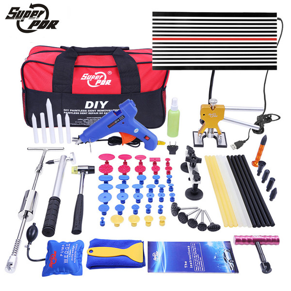 Super PDR Tools Paintless Dent Repair Tools Dent Removal Tools LED Lamp Reflector Board Hand Tool Set PDR Kit