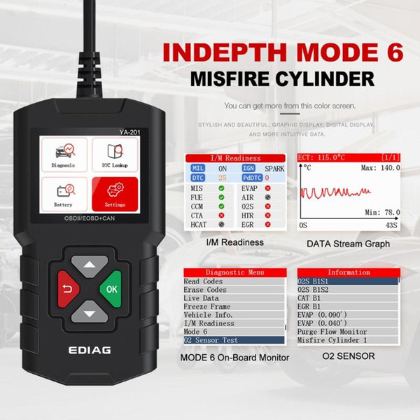 Ediag YA201 Full OBDII/EOBD Code Reader 6Pin OBD2 Diagnostic Tool Free Update