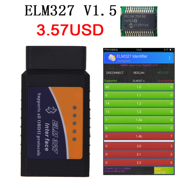 ELM327 V1.5 PIC18F25K80 Bluetooth Car Diagnostic Tool ELM 327 V1.5 HW ELM327 V2.1 SW OBD2 Scanner For Android Code Reader