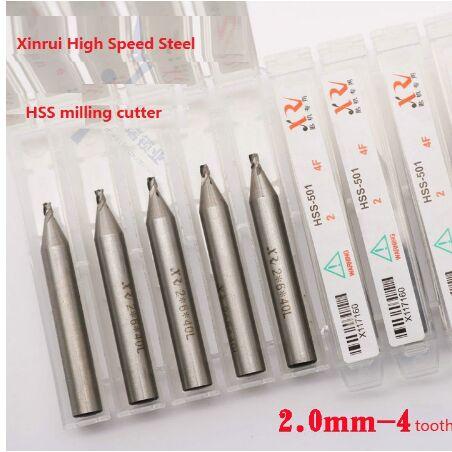 New Sharp HSS End Milling Key Machine Milling Cutter 2.0mm 4 Tooth Milling Cutter Twist Bit