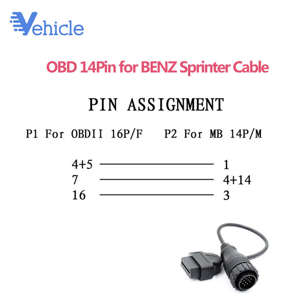 For OBD 14Pin 38Pin To OBD2 16pin Car Diagnostic Auto Tool OBD2 14 Pin 38 Pin Extension Cable Scanner Connector For MB OBD