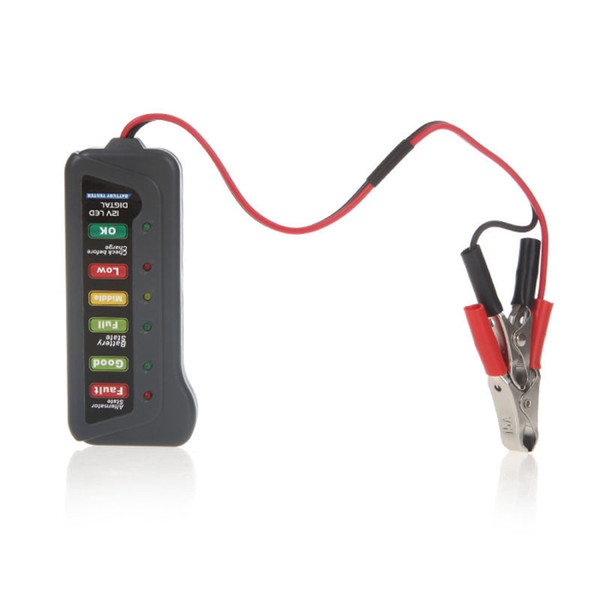 12V Digital Battery Alternator Tester with 6-LED Lights Display Indicates Condition Diagnostic Tool Two Clips