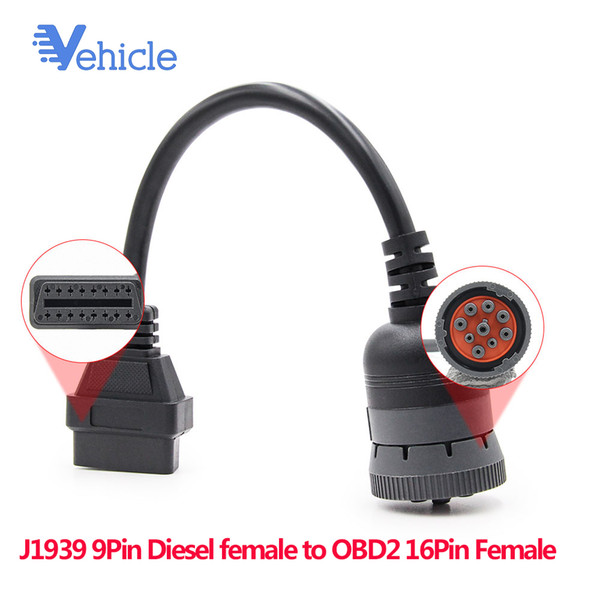 High Quality J1939 9Pin Diesel female to OBD2 16Pin Female Car Diagnostic Tool Adapter Converter Cable