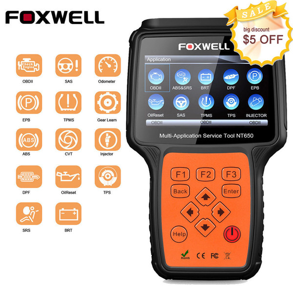 FOXWELL NT650 OBDII Diagnostic Scanner EPB SAS BMS DPF ABS SRS AT Oil Reset Tool