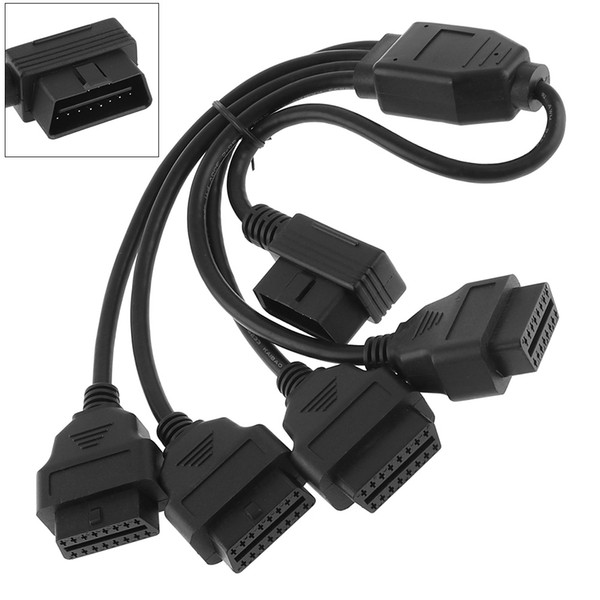 One Drag Four OBD-II 90 Degrees 16 Pin Male to 4 16 Pin Female Extended Connector Cable with 36CM Line for Car Diagnostic Tool CDT_10N