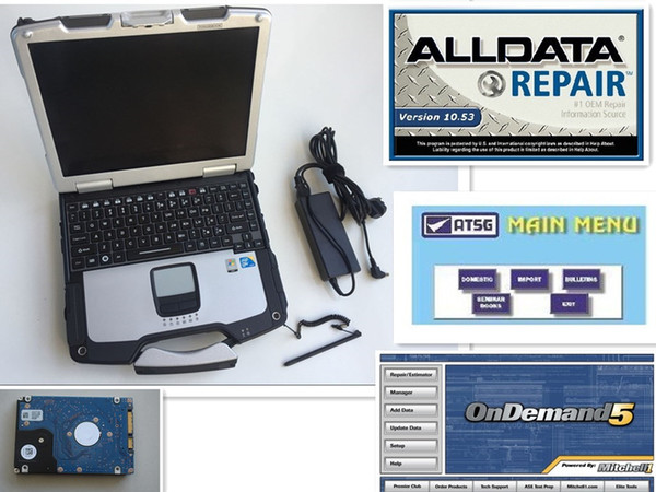 2018 hot sale alldata and mitchell 2015 V10.53 alldata repair soft-ware and ATSG and P-anasonic Toughbook CF30 CF-30 Laptop free shipping