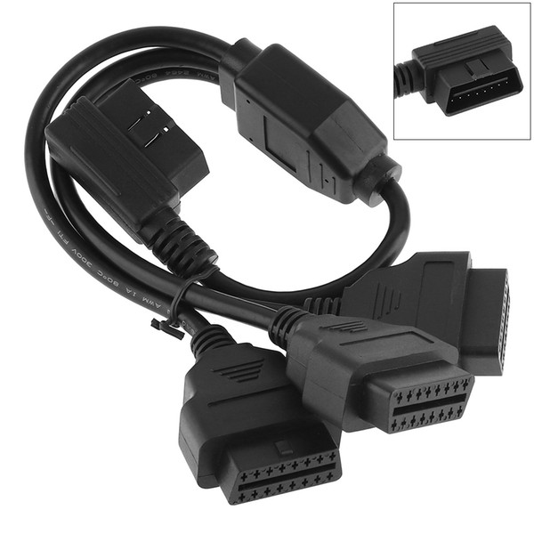 One Drag Three OBD-II 90 Degrees L Type 16 Pin Male to 3 16 Pin Female Extended Connector Cable with 35CM Line for Car Diagnostic Tool CDT_1