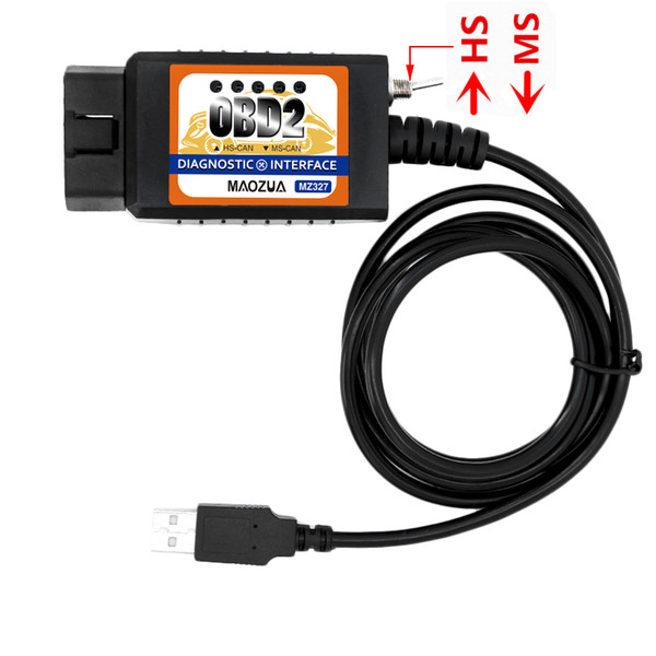 20pcs/lot wholesaler price ELM327 USB MZ327 OBD2 with Switch Diagnostic Scanner Support for FORD Models Open Hidden HS-CAN / MS-CAN