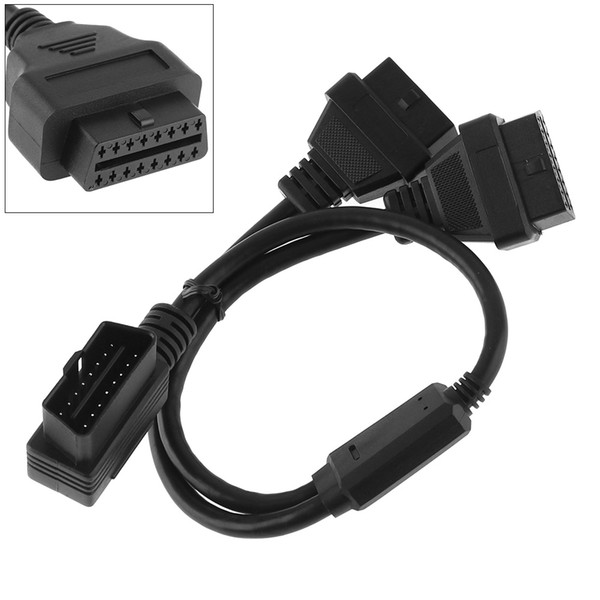 One Drag Two OBD-II 90 Degrees L Type 16 Pin Male to 2 16 Pin Female Extended Connector Cable with 37CM Line for Car Diagnostic Tool CDT_10O