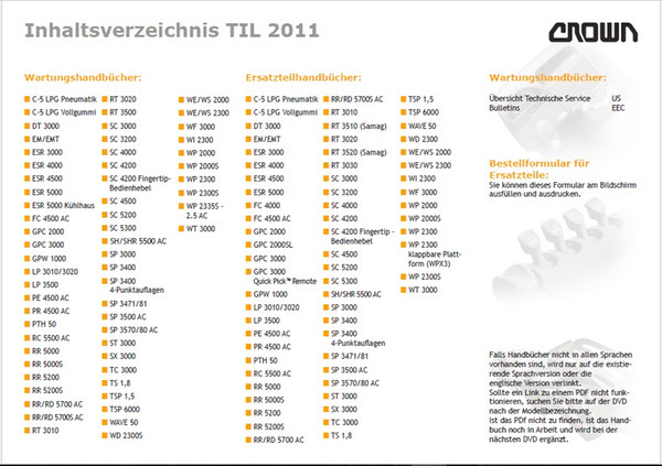 Crown Forklift Parts and Repair 2011 German and French