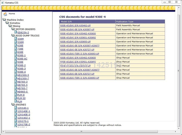 Komatsu CSS Mining Rigid Dump Trucks Shop Manuals