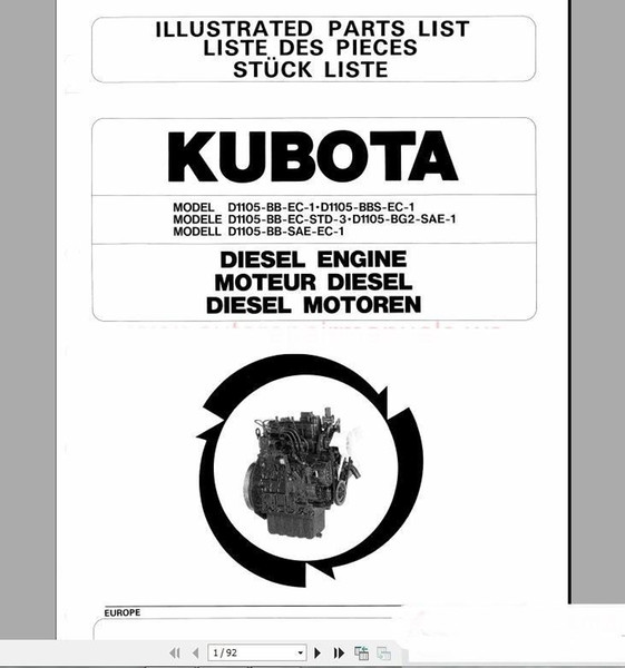 Kubota Engines Shop Manual & Parts Catalog