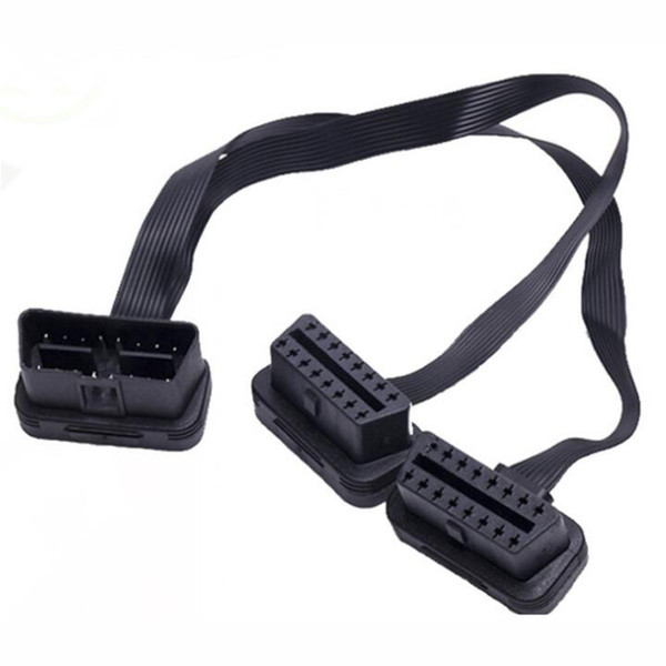 30cm black 2in1 flexible OBD2 extension wire plug 16pins port connector for obd 2 diagnostic tools