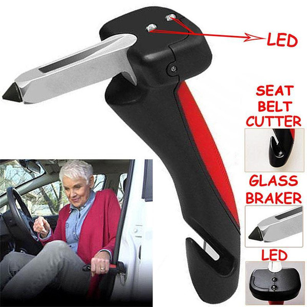 4IN1 CAR STANDING AID HANDLE LED FLASHLIGHT SEATBELT CUTTER GLASS BREAKER CANE TH0285