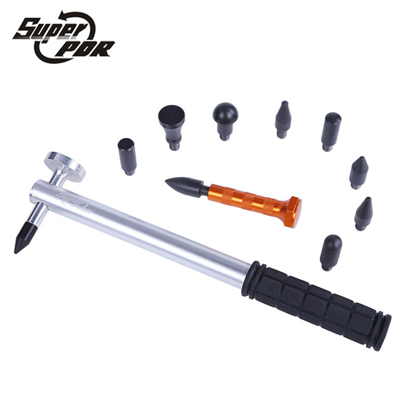 Super PDR Tools -Metal Tap Down Pen With 9 Heads and Tap Down Hammer hand tool use for car dent repair