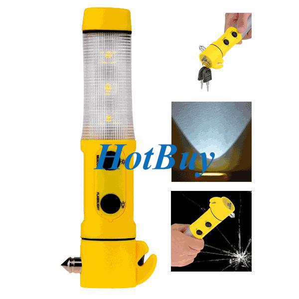 4 in 1 Car Safety Emergency Hammer LED Torch Flashlight Beacon Light Belt Cutter #2835