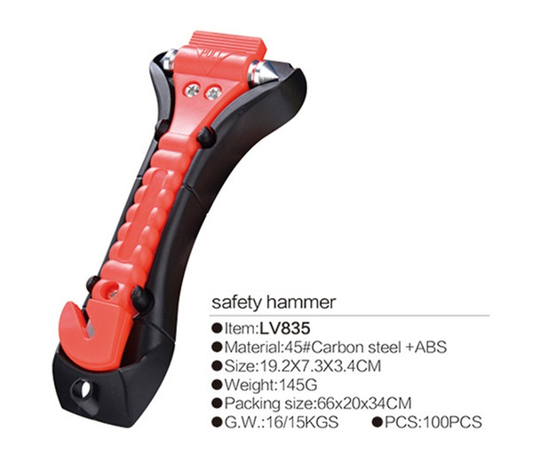 2 In 1 Car Safety Antiskid Hammer Seatbelt Cutter Emergency Class Window Punch Breaker Auto Rescue Disaster Escape Life-Saving Hammer 140P