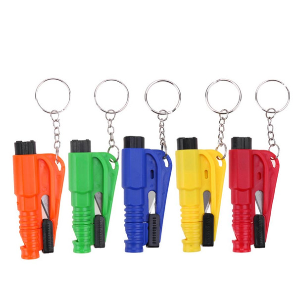 Key Chain Mini Safety Hammer Auto Car Window Glass Breaker Seat Belt Rescue Hammer Escape Tool with Keychain Seat Belt Knife Retail Package