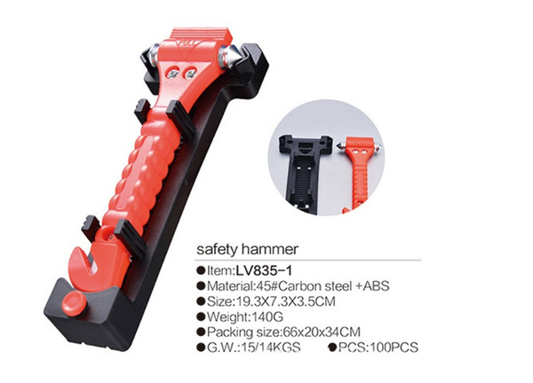 LV835 Premium Car Auto Window Glass Breaker Emergency Hammer Belt Cutter Bus Life Safe Escape Tool + Clip Holder Stand