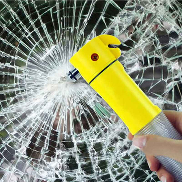 Wholesale-Useful 4 in 1 Multi-Function Car Safety life saving Hammer Auto knife tool With Warning light illumination torch Multifunctional