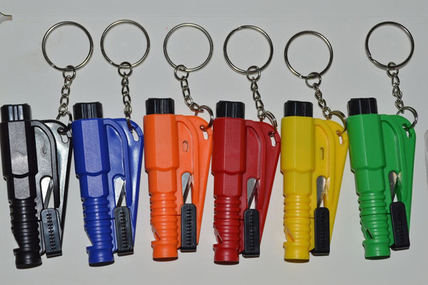 Mini Safety Hammer 3-In-1 Emergency Escape Car Window Glass Breaker Keychain SOS Whistle Knife Cutter Seat Belt EMS Shipping