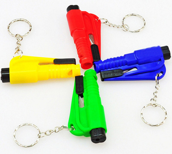 Mini Safety Hammer Emergency Bodyguard 3-in-1 SOS Whistle Seat Belt Cutter Window Break Escape Window Glass Breaker Keychain Whistle Knife