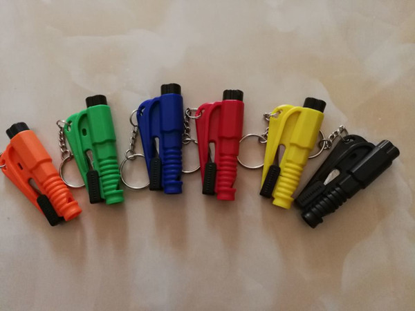 Mini Safety Hammer Emergency Escape Car Window Glass Breaker Keychain Whistle Knife Bodyguard SOS Whistle Seat Belt Cutter Window Breaker