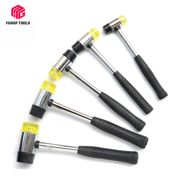 FGHGF 1PCS 25/30/35/40mm Steel Handle Install Double Face Hammer Rubber Head For Machinist Construction Features Hand Tools