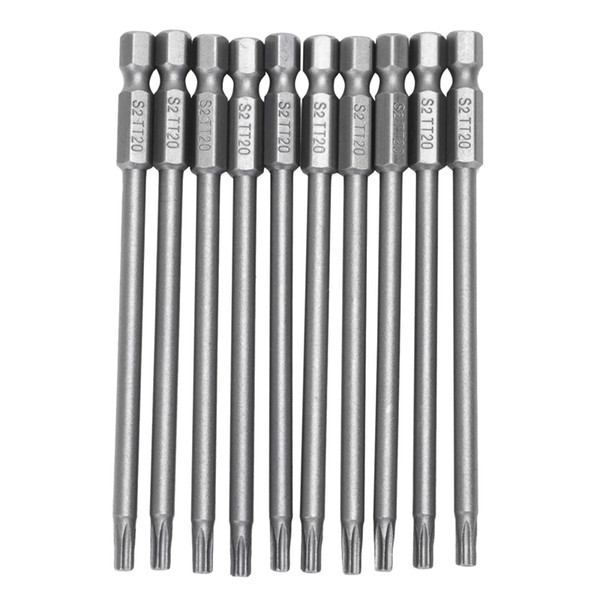 ELEG-10pcs 100mm Length 1/4 inch Hex Shank T20 Torx Security Screwdriver Bits, Silver Gray