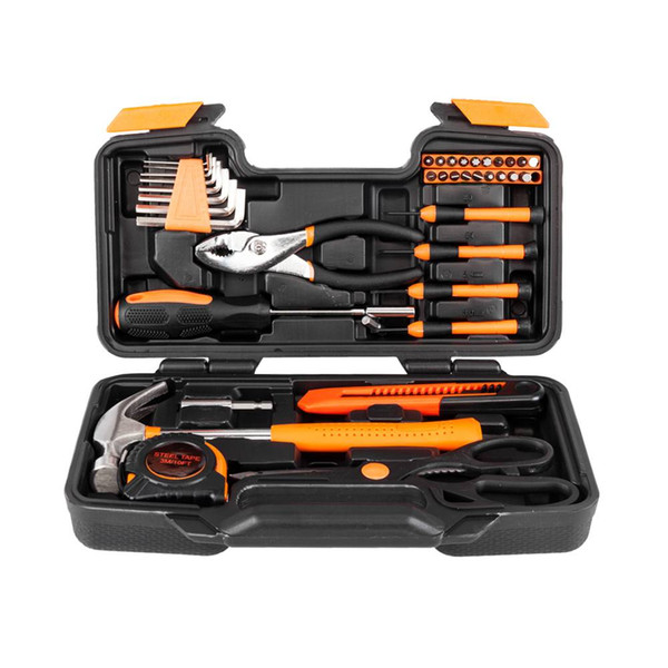 39pcsHand Tool Set General Household Repair Hand Tool Kit with Plastic Toolbox Storage Case Socket Wrench Screwdriver Knife