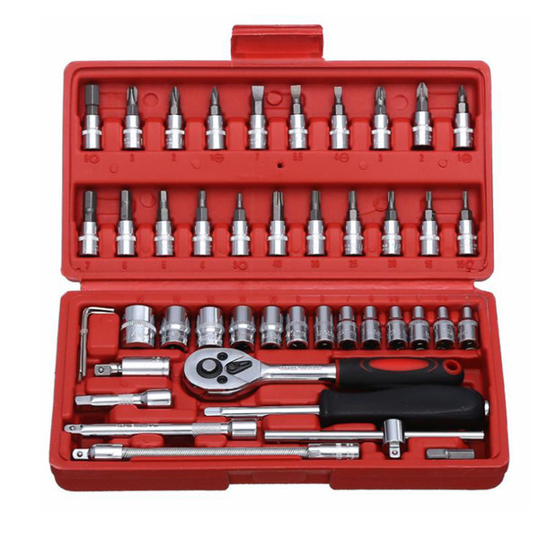 Car Repair Tool 46pcs 1/4-Inch Socket Set Car Repair Tool Ratchet Torque Wrench Combo Tools Kit Auto Repairing