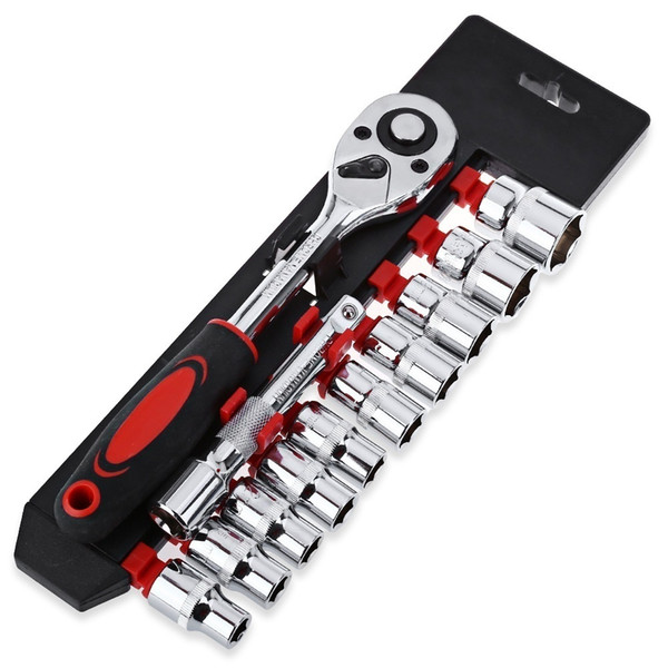 12pcs 1/4-Inch(6.3MM) Socket Set Ratchet Wrench Extension Rod Combo Tools for Car Repairing