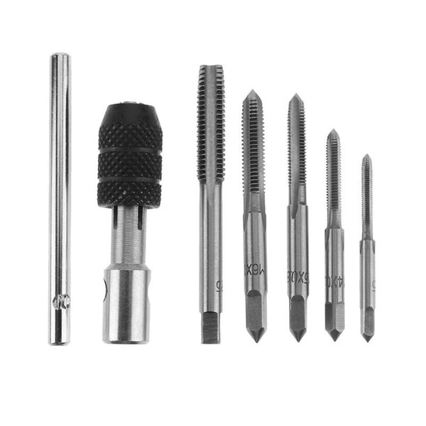 6pcs T-type Machine Hand Screw Tap Wrench Tap Die Set DIY Tool M3/M4/M5/M6/M8 Straight Fluted Screw Thread Metric Plug Tap Drill