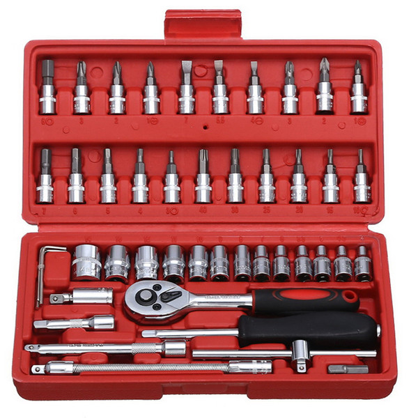 46pcs/set Carbon Steel Combination Tool Set Wrench Batch Head Ratchet Pawl Socket Spanner Screwdriver Household Car Repair Tool