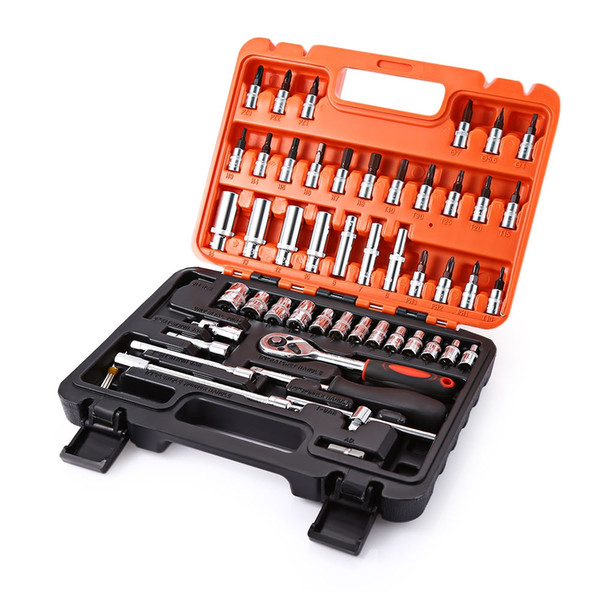 53pcs Automobile Motorcycle Car Repair Tool Set Precision Ratchet Wrench Sleeve Universal Joint Hardware Tools Kit Auto Tool Box