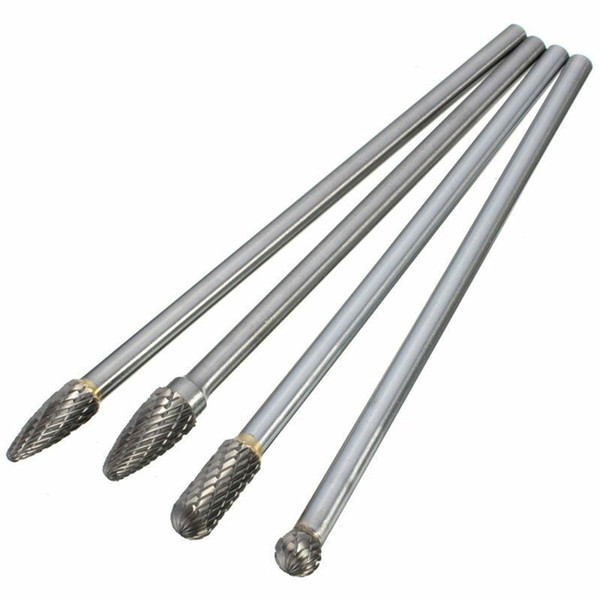 4pcs Shank 150mm-160mm (5.91-6.30inch) Rotating Burr Double Cutting Tungsten Carbide Steel Grinding Head Set