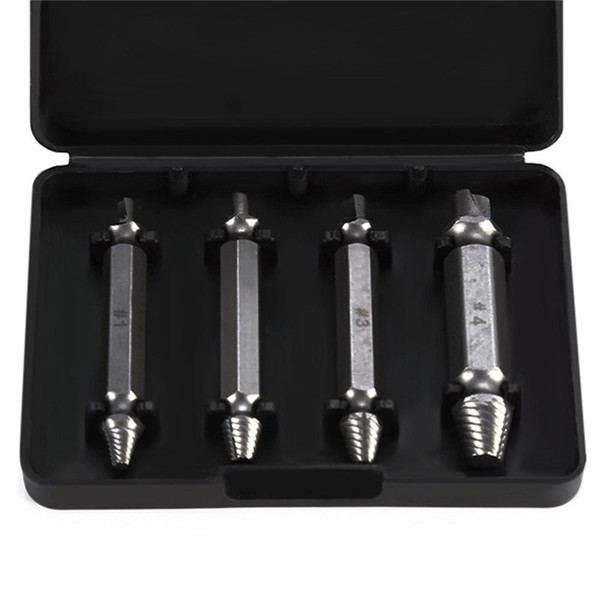 Double-Ended 4pcs Screw Extractor Drill Bits Guide Set Broken Damaged Bolt Remover