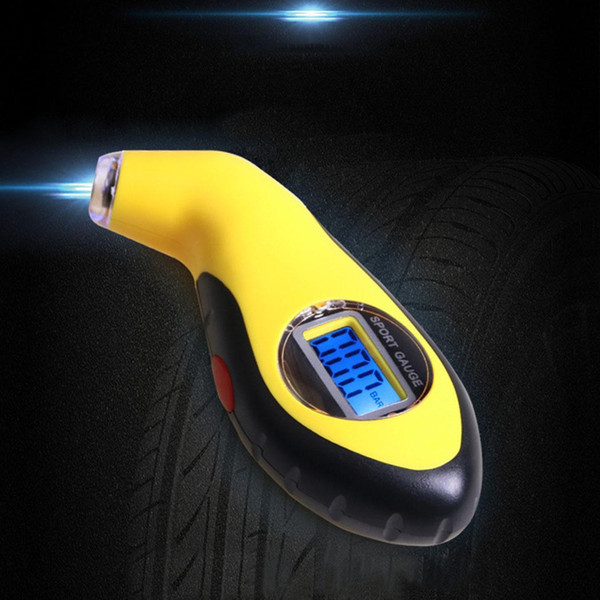 LCD Digital Auto Car Air Pressure Tire Button Battery Tyre Yellow Gauge Tester Tool Blue PSI, KPA, BAR,KG/CM.