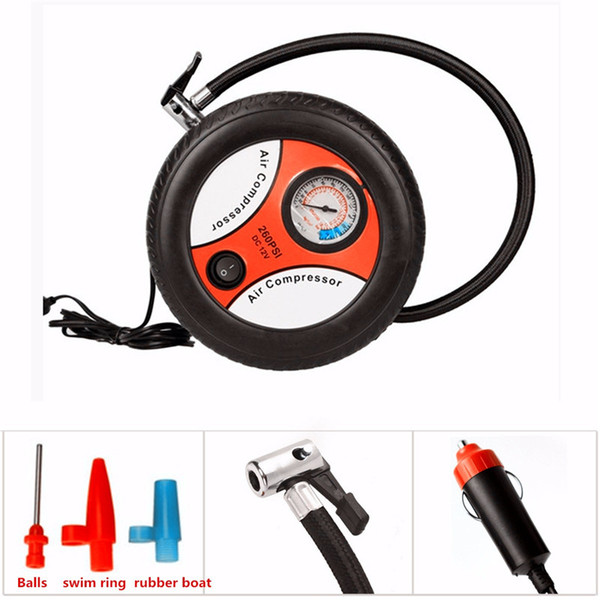 Car Mini Inflatable Pump 260PSI DC12V Metal Plastic Air Compressor Monitor Pump 3 Nozzles