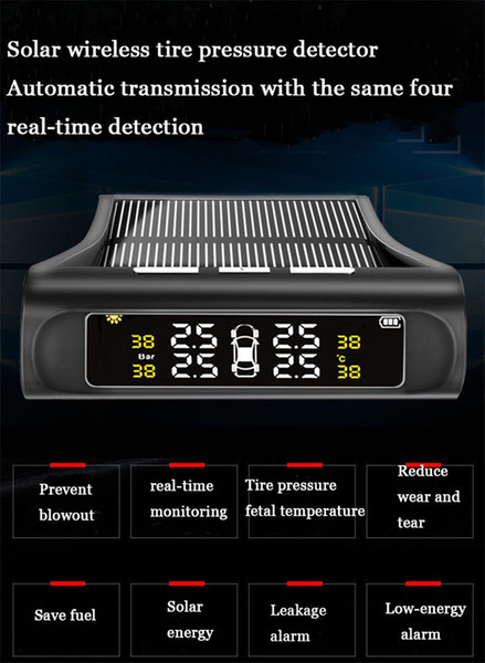 Drivworld Tire Pressure Monitor External Automotive Tire Inspection Monitor LCD Display Wireless Solar Tire Pressure Detector