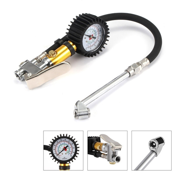 Self-locking 220 PSI Manometer Tester Pressure Meter Gauge Compressor With Flexible Hose With Rubber Hose For Motorbike For Car