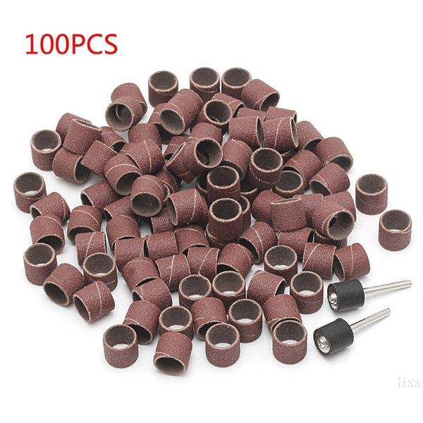 SAILFLO 100pcs Sanding Sleeves 2 Mandrels Grind Polishing Sandpaper Circle Electric Tool