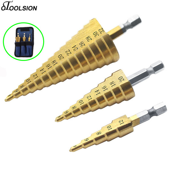 3pcs Hss Step Cone Taper Drill Bit Set Hole Cutter Metric 4-12/20/32mm 1/4