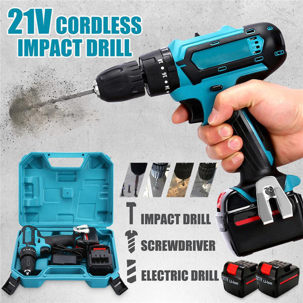 21V Cordless Impact Drill Power Drill Rechargeable 2 Speed Electric Screwdriver Driver with 2 Batteries